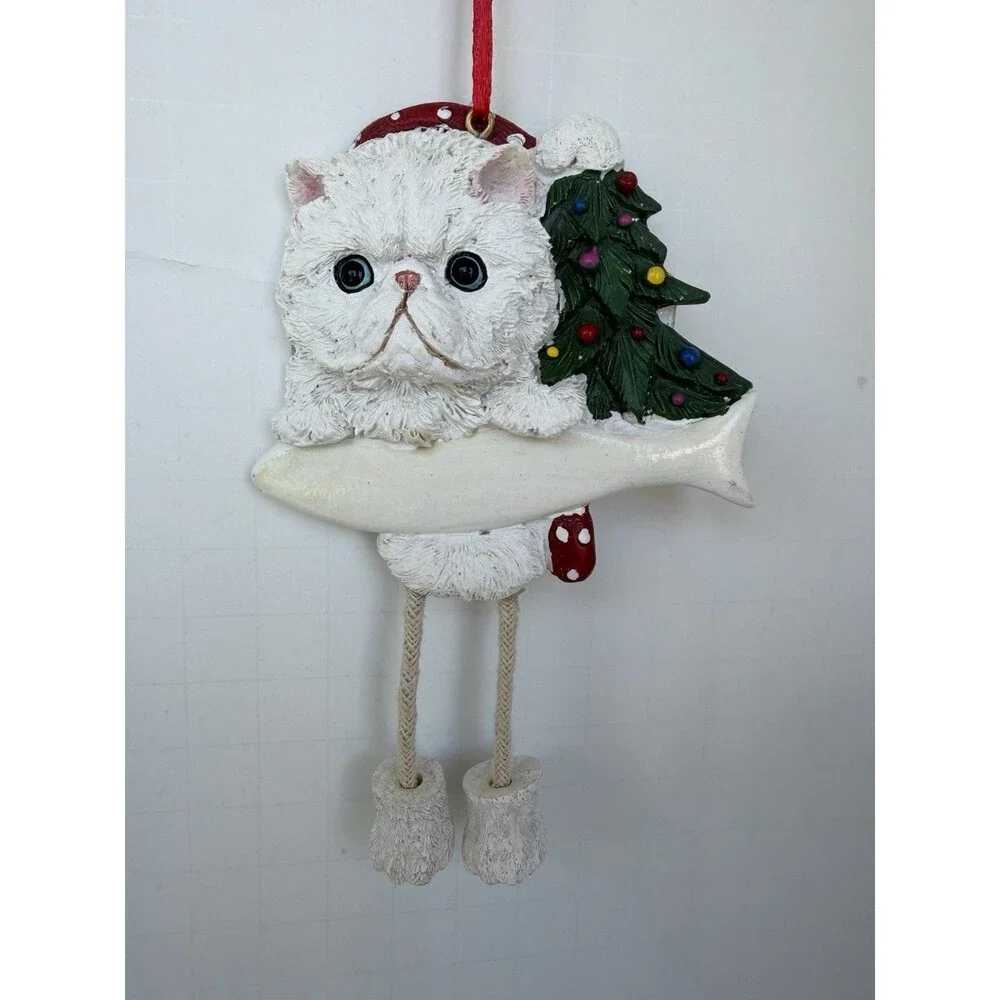 White Persian CAT Dangling Legs Grumpy Christmas Ornament E&S Pets personalize